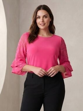 CeCe Hot Pink Lace Ruffle Sleeve Blouse